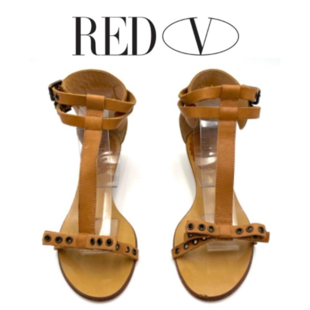 NEW - Red Valentino sandals eyelet bow double buckle closure sz 39.5 cognac tan